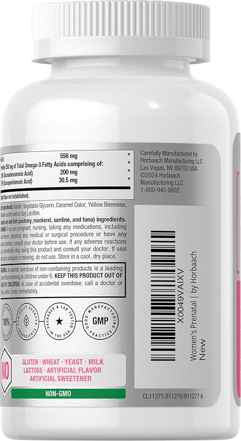 Horbäach Women's Prenatal Multivitamin with DHA, Iron and Folic Acid | 70 Softgels | Non-GMO & Gluten Free