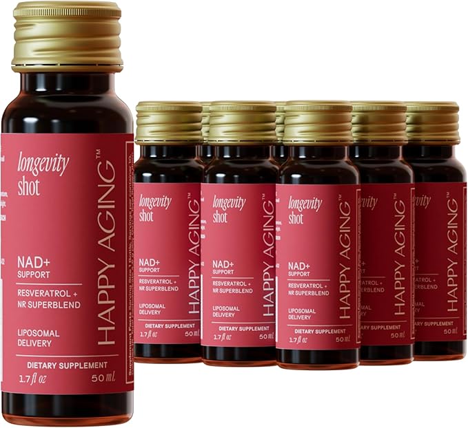 Liquid NAD+ Longevity Shots | NMN Alternative | Liposomal Nicotinamide Riboside and Resveratrol with Ceramides & Antioxidants | Twice-a-Week | Firm Skin & Brain Health| 10 Shots