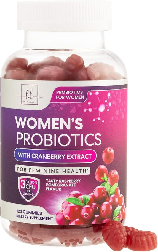 Probiotics for Women with Cranberry Extract - 6 Premium Strains for PH Balance, Digestive Health, Vaginal & Immune Support, 3 Billion CFU, Womens Probiotic Gummy for Feminine Health - 120 Gummies