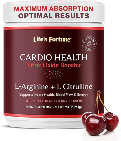 Life's Fortune L Arginine L Citrulline Supplement Powder - High Potency Nitric Oxide Supplement Booster with Natural Cherry Flavor (20 Servings (Pack of 1)