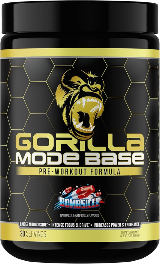Gorilla Mind Base Pre Workout - Raises Nitric Oxide Intense Focus & Drive Endurance Power - L-Citrulline, L-Tyrosine, Betaine, Alpha-GPC, Caffeine, Huperzine A - 360 Grams (Bombsicle)