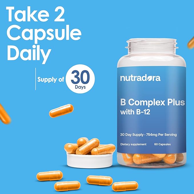 Vitamin B Complex with Vitamin C - B Complex Vitamins for Men and Women, 11-in-1 B-Complex for Brain & Energy Support, Immune & Nervous System Support - Non-GMO, 60 Vegetarian Capsules