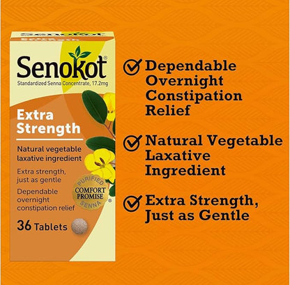 Senokot Extra Strength Natural Vegetable Laxative - 12 Tablets Each (Value Pack of 6)