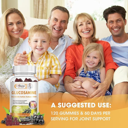Glucosamine Chondroitin Msm Gummies, Glucosamine Complex Supplement & Elderberry for Extra Strength Joint Movement, Antioxidant Immune, High Bioavailability Vegan Glucosamine,Gifts for mom&dad