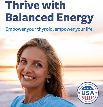 Thyroid Support with Iodine (Non-GMO) Improve Your Energy & Mood - Metabolism Booster Thyroid Health Supplement for Women and for Men - Ashwagandha, Zinc, B12 Complex - 60 Capsules