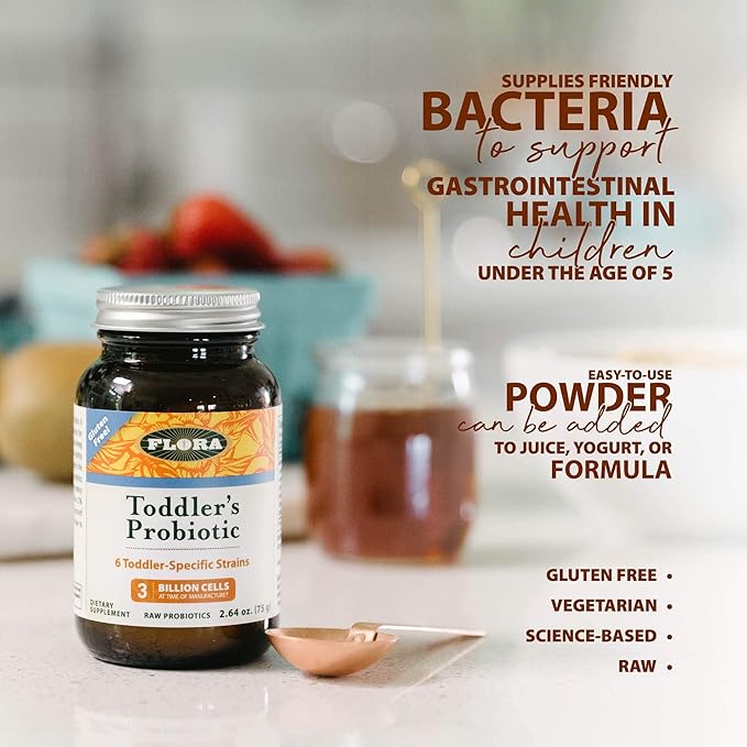 Flora - Toddler's Probiotic - Supports Digestive Health - Daily Probiotic Powder for Children Ages 1–3 - Includes Bifidobacterium Infantis - Vegetarian & Gluten-Free - Keep Chilled - 2.64 oz.