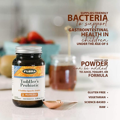 Flora - Toddler's Probiotic - Supports Digestive Health - Daily Probiotic Powder for Children Ages 1–3 - Includes Bifidobacterium Infantis - Vegetarian & Gluten-Free - Keep Chilled - 2.64 oz.