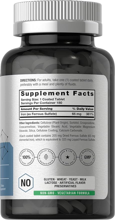 Horbäach Iron Ferrous Sulfate 325mg | 180 Count | Vegetarian, Non-GMO & Gluten Free Dietary Supplement
