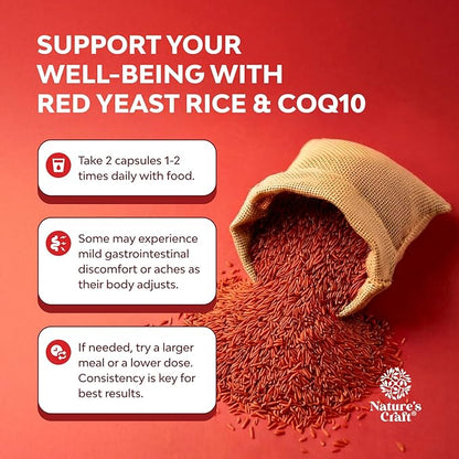 Red Yeast Rice with CoQ10 Supplement - Advanced Healthy Heart Formula for Men & Women - Extra Strength Capsule with 1200 mg per Serving - Vegan & Non-GMO - 240 Count