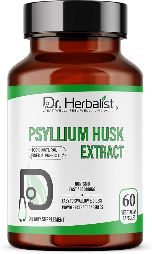 Dr. HERBALIST Psyllium Husk Capsules | 500mg Fast Absorbing Psyllium Fiber | Easy to Swallow & Digest | Digestive Health Support | Dietary Fiber Supplement | Fiber Capsules | Psyllium Fiber Capsules