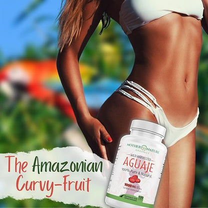 Mother Nature Aguaje Curves Capsules for Women, 1000mg (120ct), Natural & Sustainably Sourced Aguaje Fruit from Peru for Female Health, Hormone Balance, Curve Enhancer, Vegan, Non-GMO & Gluten-Free