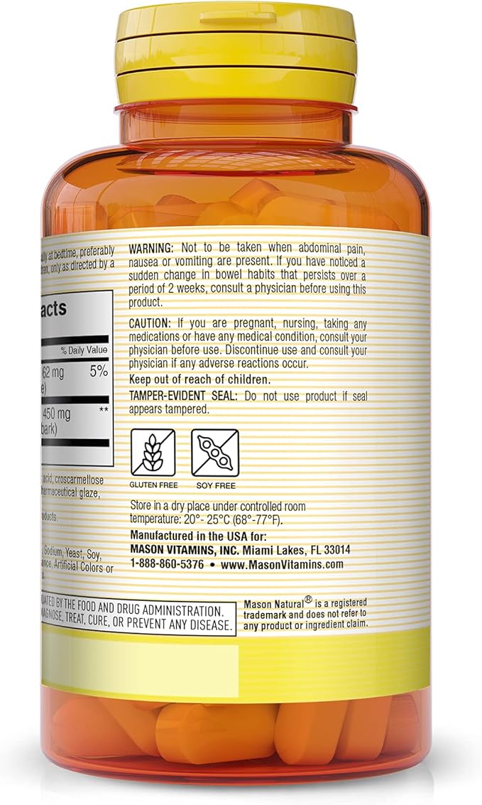MASON NATURAL Cascara Sagrada 450 mg with Calcium - Promotes Bowel Function, Gentle Constipation Relief, Improved Digestive Health, 100 Caplets (Pack of 3)