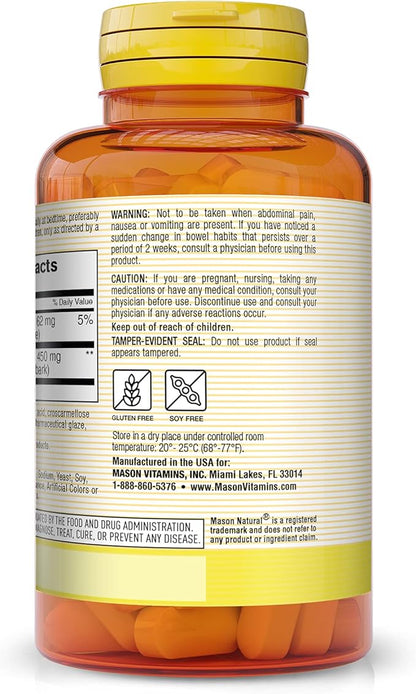 MASON NATURAL Cascara Sagrada 450 mg with Calcium - Promotes Bowel Function, Gentle Constipation Relief, Improved Digestive Health, 100 Caplets (Pack of 3)