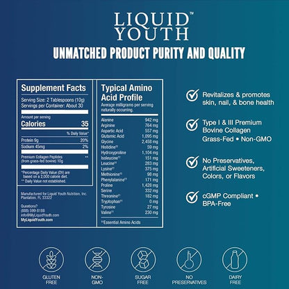 Collagen Peptides Powder for Women & Men - Type I & III Premium Grass-fed Bovine, Hydrolyzed Collagen, Promotes Hair Growth, Skin, Nail, Bone & Joint Health - Unflavored, 30 Servings