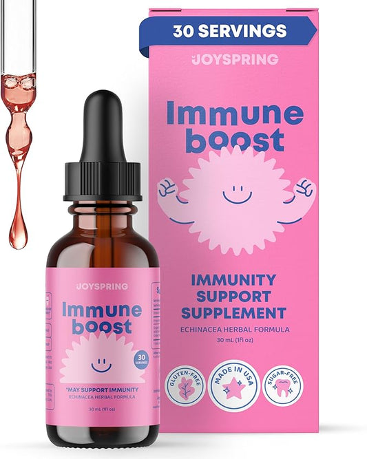 JoySpring Immune Drops - Kids’ Immunity Support Supplement (1 fl oz, 30 Servings) with Organic Elderberry Liquid, Echinacea, Oregon Grape Root & Orange Peel for Ages 2-16+ Years and Adults.