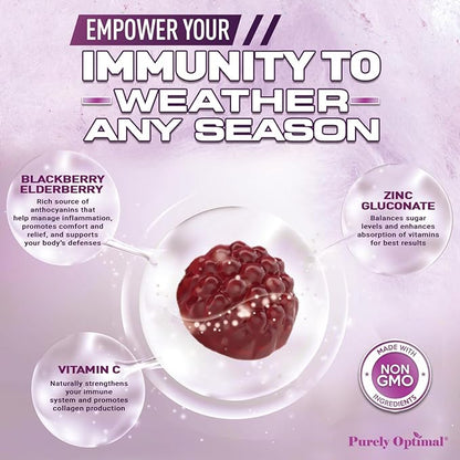 Purely Optimal Elderberry Gummies - Immune Support Supplement with Vitamin C & Zinc, Organic Black Elderberry Extract, Vegan, Non-GMO, Gluten-Free, 60 Count