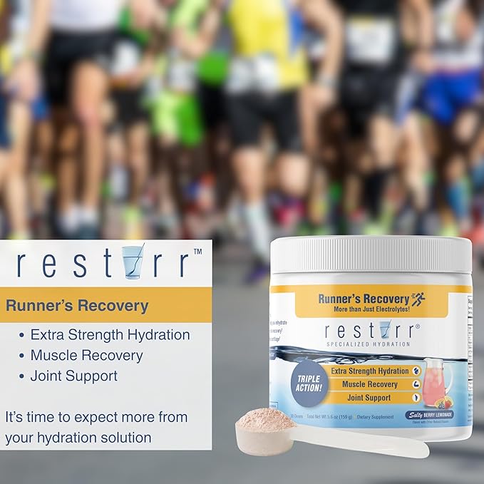 restirr Runner’s Recovery: Triple Action Extra Strength Hydration, Muscle Recovery and Joint Support – with Electrolytes, Magnesium, Potassium, glucosamine & msm: 30 doses