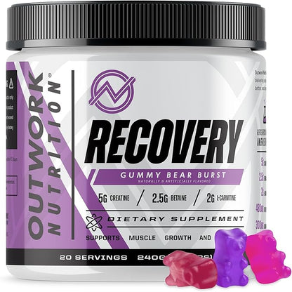 Outwork Nutrition Recovery Drink - Post Workout Recovery Powder & Creatine Monohydrate Muscle Builder for Men & Women - Creatine for Men & Women - After Workout Drink - Gummy Bear Burst, 230 Gr