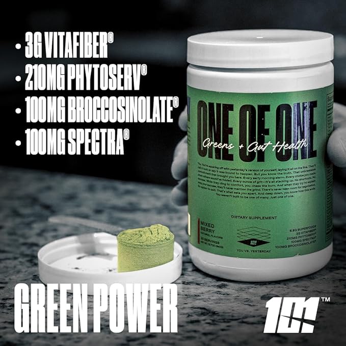 ONE of ONE Greens & Gut Health – Superfood Greens Powder with Prebiotics, Probiotics & Digestive Enzymes for Gut Health, Immunity & Energy, No Artificial Sweeteners - Pineapple, 30 Serving