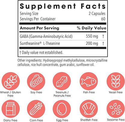Allergy Research Group 200mg of Zen Supplement - GABA, L-Theanine, Calmness Support, Day or Night, Hypoallergenic, Vegetarian Capsules - 120 Count