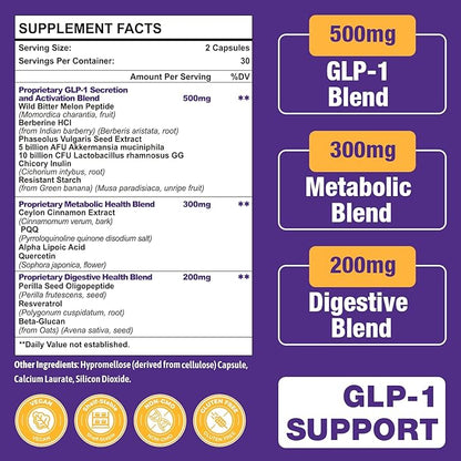 GLP-1 Supplements, GLP1 Probiotic for Women & Men, Natural GLP-1 with Akkermansia Probiotic, GLP 1 Supplement for Digestion, Energy, Daily GLP-1 Levels* & Overall Health, 60 Counts