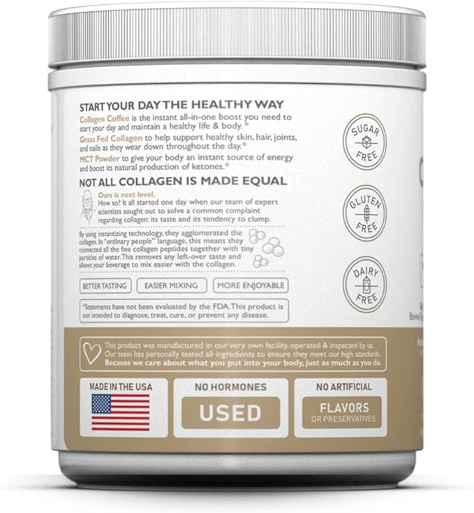 Peptide Protein Powder with Premium Columbian Coffee; Grass-Fed; Keto Friendly, MCT Coconut Oil Powder, Soy Free, Gluten Free, Sugar Free, 40mg Caffeine per Srving; 25 Servings; Original