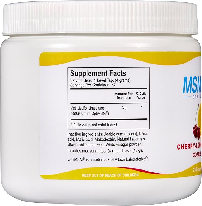 KALA HEALTH MSMPure Cherry Lemonade Flavored Coarse MSM Powder Flakes – Organic Sulfur for Joint Flexibility, Skin Appearance, and Hair & Nail Support - 8.8 oz, USA Made, Distilled Crystals