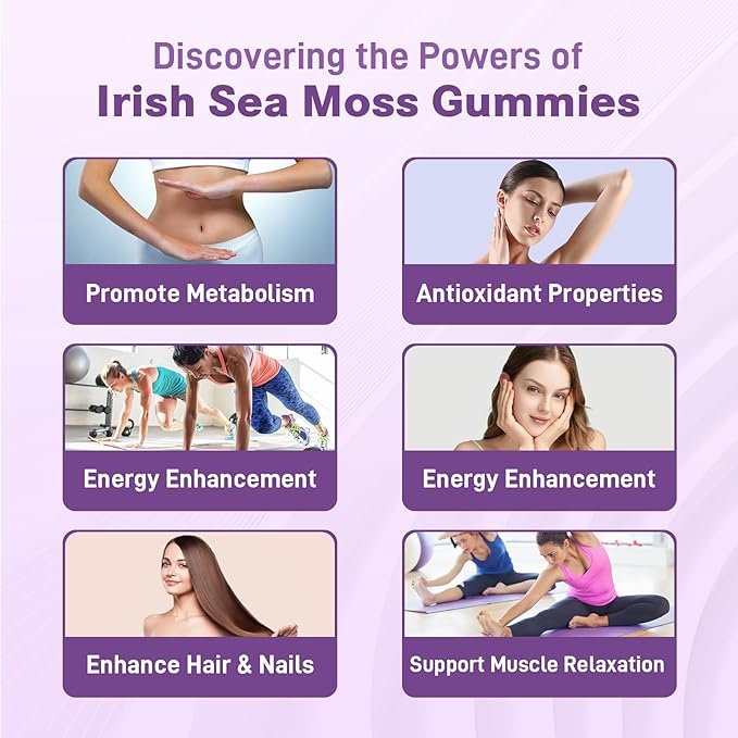 Irish Sea Moss Gummies with Elderberry, Bladderwrack, Burdock, Chlorophyll - Digestion, Skin, Hair and Enhance Immunity - Adults Kids Women Men, 60 Blueberry Flavored Gummies