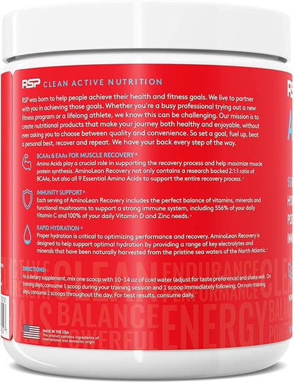 RSP AminoLean Recovery - Post Workout BCAAs Amino Acids Supplement + Electrolytes, BCAAs and EAAs for Hydration Boost, Immunity Support - Muscle Recovery Drink, Vegan Aminos, Tropical Punch
