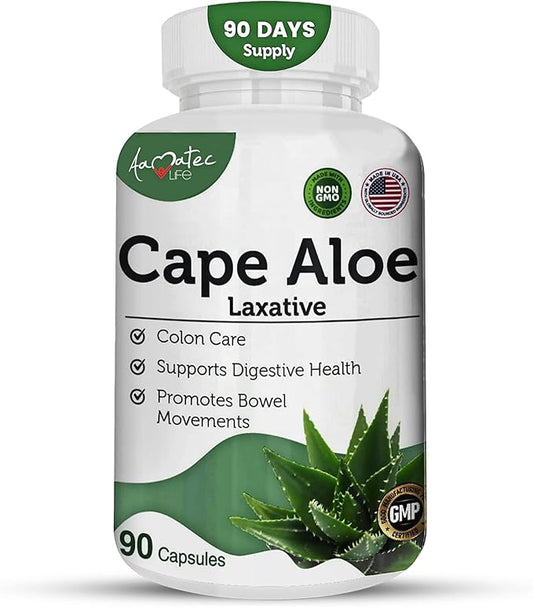 Cape Aloe Natural Laxative Supplement- Constipation Relief- Regulate Bowel - All-Natural Herbal Detox- Weight Management Supplement- Digestion Help Dietary Supplement- 90 Caps- Non-GMO