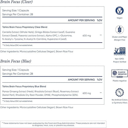 TAHIRO Brain Focus Supplement – Brain Supplements for Memory and Focus – Natural Brain Support Supplement with Gingko Biloba, Panax Ginseng, Herbal Extracts – Non-GMO Vegan Brain Booster – 28-Packets