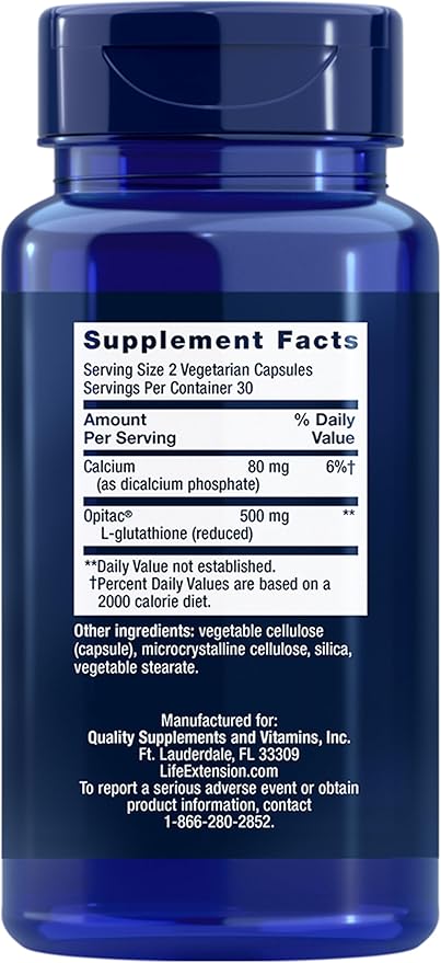 Life Extension Glutathione 500 mg – Glutathione Capsules, Antioxidant Supplement, Oxidative Stress, Active Reduced Form – Gluten-Free, Non-GMO, Vegetarian – 60 Capsules