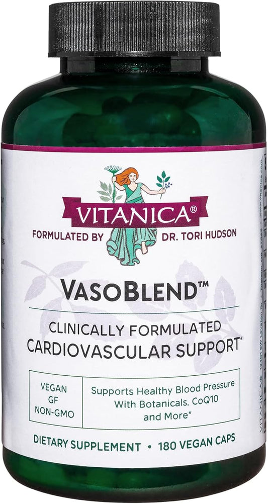 Vitanica VasoBlend - Heart Health Supplement with Folic Acid, Magnesium, CoQ10 & Terminalia Arjuna Bark - Heart Health Supplement - Lady - 180 Vegan Caps