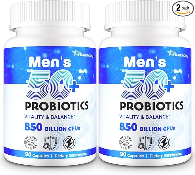 Probiotics for Men, Advanced 50+ Mens Probiotic, Comprehensive Gut & Energy Support with 850 Billion CFU, 1800mg Prebiotics Fiber – Tailored Wellness mens probiotics for gut health over 50, 180Capsule