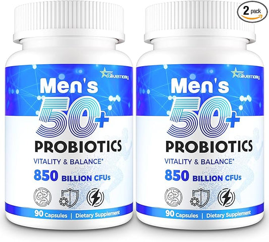 Probiotics for Men, Advanced 50+ Mens Probiotic, Comprehensive Gut & Energy Support with 850 Billion CFU, 1800mg Prebiotics Fiber – Tailored Wellness mens probiotics for gut health over 50, 180Capsule