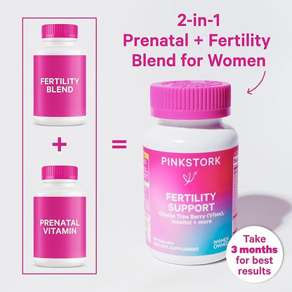 Pink Stork Fertility Supplements for Women - Prenatal Multivitamin with Ovulation, Conception, & Hormone Balance Support - 17 Vitamins & Inositol, Ashwagandha, & Vitex - 120 Capsules