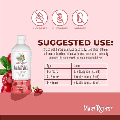 MaryRuth's Liquid Nighttime Multimineral | NO Melatonin | Bedtime Routine | Magnesium Citrate | Calcium | Zinc | Vitamin D3| Available in 4 Flavors | Vegan | Sugar Free | Gluten Free | 32 Oz