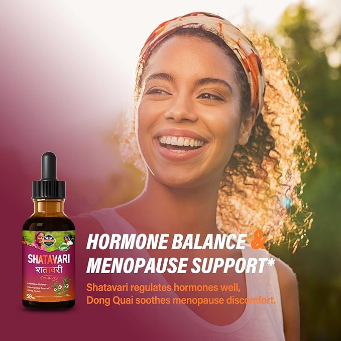 Organic Shatavari Root Menopause Support Drops for Women. PMS, Hot Flashes & Night Sweats Relief Supplement w/Red Clover, Dong Quai & Black Cohosh. Herbal Extract Health Tincture. 2oz