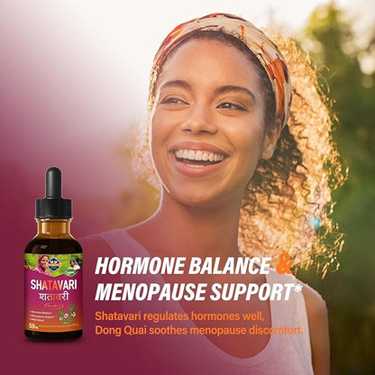 Organic Shatavari Root Menopause Support Drops for Women. PMS, Hot Flashes & Night Sweats Relief Supplement w/Red Clover, Dong Quai & Black Cohosh. Herbal Extract Health Tincture. 2oz