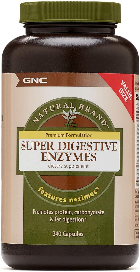 GNC Natural Brand Super Digestive Enzymes, 240 Capsules, Supports Protein, Carbohydrate and Fat Digestion