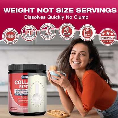 Multi Collagen Peptides Powder with Probiotics - Type I II III V X - Hydrolyzed Collagen Peptides with Multivitamins, Hyaluronic Acid & Biotin - Support Skin Hair Nail Joints & Gut, 35 Servings
