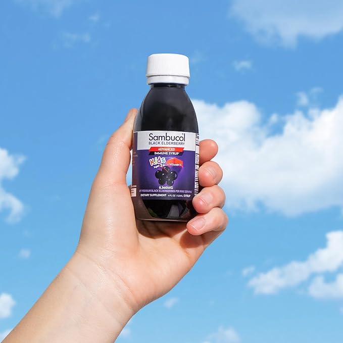Sambucol Black Elderberry Syrup for Kids - Kids Elderberry Syrup, Added Vitamin C, Black Elderberry Syrup, Sambucus Elderberry Kids Syrup for Immune Support, Delicious Berry Taste - 4 Fl Oz, 2-Pack
