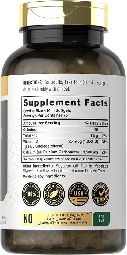 Carlyle Calcium 1200 mg with Vitamin D3 | 300 Softgels | Non-GMO and Gluten Free Supplement