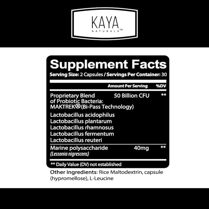Kaya Naturals Probiotic 50 Billion CFU - Probiotics for Women, Probiotics for Men and Adults, Natural - Gut Health & Immune Support Supplement - Provides Digestive Support - 60 Vegetable Capsules