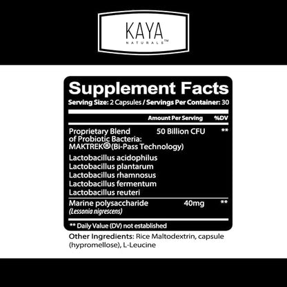 Kaya Naturals Probiotic 50 Billion CFU - Probiotics for Women, Probiotics for Men and Adults, Natural - Gut Health & Immune Support Supplement - Provides Digestive Support - 60 Vegetable Capsules