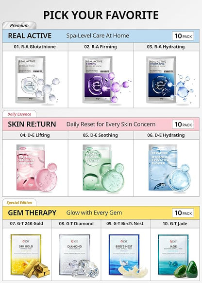 [K Beauty] 24K Gold Ampoule Sheet Mask | Collagen Face Masks Skincare | For Tightening, Hydrating, and Nourishing | Korean Skin Care | Overnight Face Masks | Moisturizing Sheet Mask | 10 Sheets