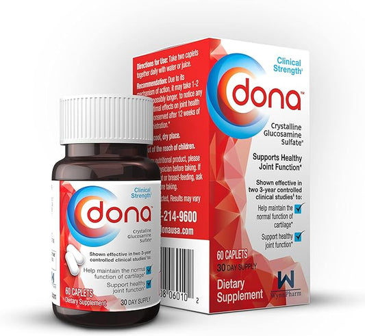 Dona Crystalline Glucosamine Sulfate, 1500 Mg, Joint Supplement Pills for Knee Comfort & Joint Health Support, 1500 Mg, 60 Count