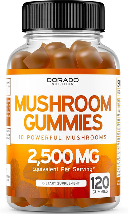 Glucosamine Chondroitin (60 Count) Joint Supplements for Men & Women - Delicious Raspberry Flavor and Mushroom 10 in 1 Blend (120 Gummies) Focus & Brain Mushroom Supplement - Vegan & USA Made