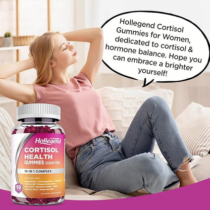 Cortisol Supplements for Women Men, Cortisol Gummies with Ashwagandha, Magnesium, L-Theanine, Phosphatidylserine, B6 for Cortisol Detox, Relaxation, Sleep, Focus, Sugar-Free, Vegan, 60