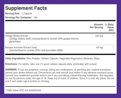 Piping Rock Ginkgo Biloba Supplements 120mg | 100 Capsules | Standardized Extract | Non-GMO, Gluten Free